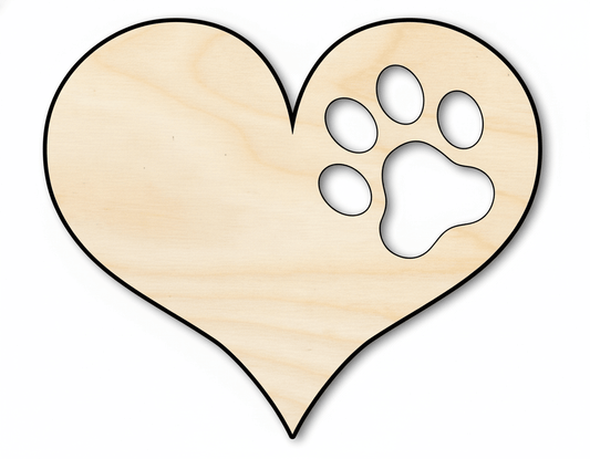 Wood Cutout – Pawprint Heart Shape | Baltic Birch Plywood Craft Blank Door Hanger Wooden Cutout Cut Outs - Unfinished - NameSigns.com