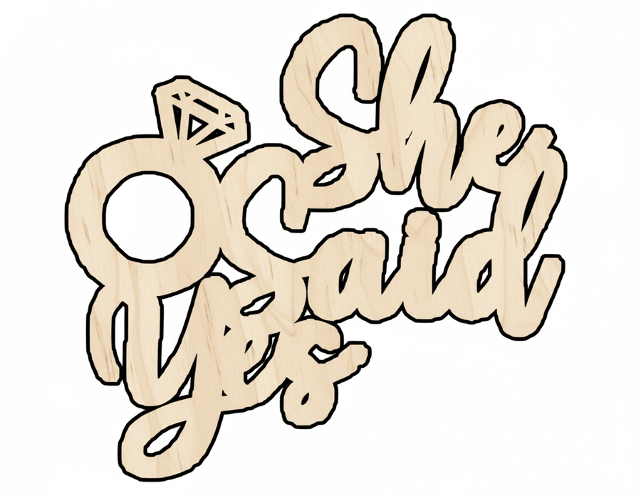 Wood Cutout | She Said Yes DIY Wood Craft Shapes | Sand Finished Birch Blank Door Hanger Wooden Cutout Cut Outs - Unfinished - NameSigns.com