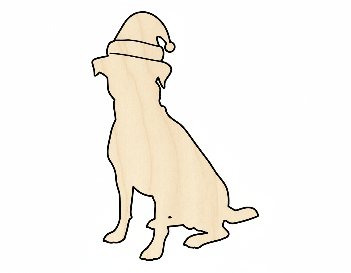 Wood Dog Cutout – Baltic Birch Plywood DIY Craft Cutout with Santa Hat Decoration Blank Door Hanger Wooden Cutout Cut Outs - Unfinished - NameSigns.com