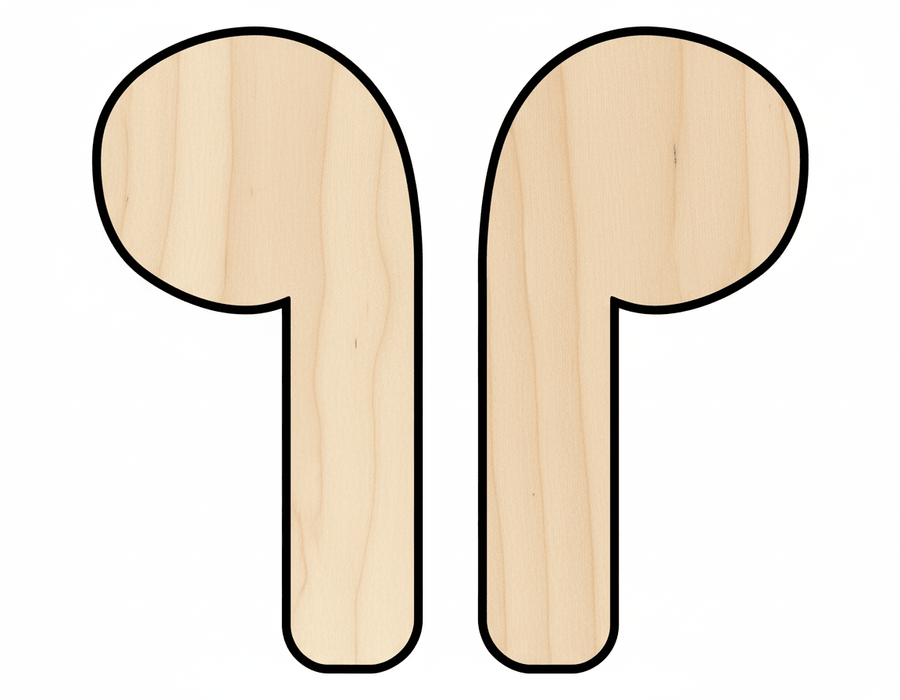 Wood Earbuds Silhouette Shape DIY Craft Cutout Blank Door Hanger Wooden Cutout Cut Outs - Unfinished - NameSigns.com
