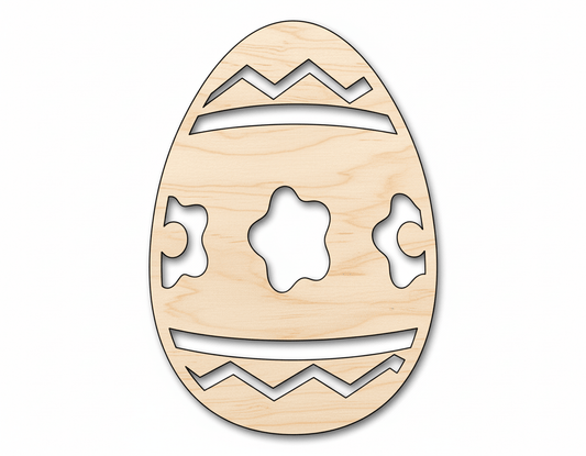 Wood Egg Shape – Striped Flower Design | Baltic Birch Plywood Craft Blank Door Hanger Wooden Cutout Cut Outs - Unfinished - NameSigns.com