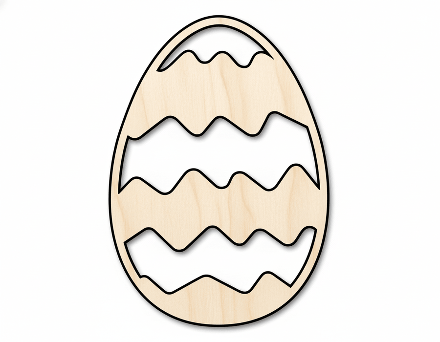 Wood Egg - Wavy Striped Design | Baltic Birch Plywood Craft Shape Blank Door Hanger Wooden Cutout Cut Outs - Unfinished - NameSigns.com