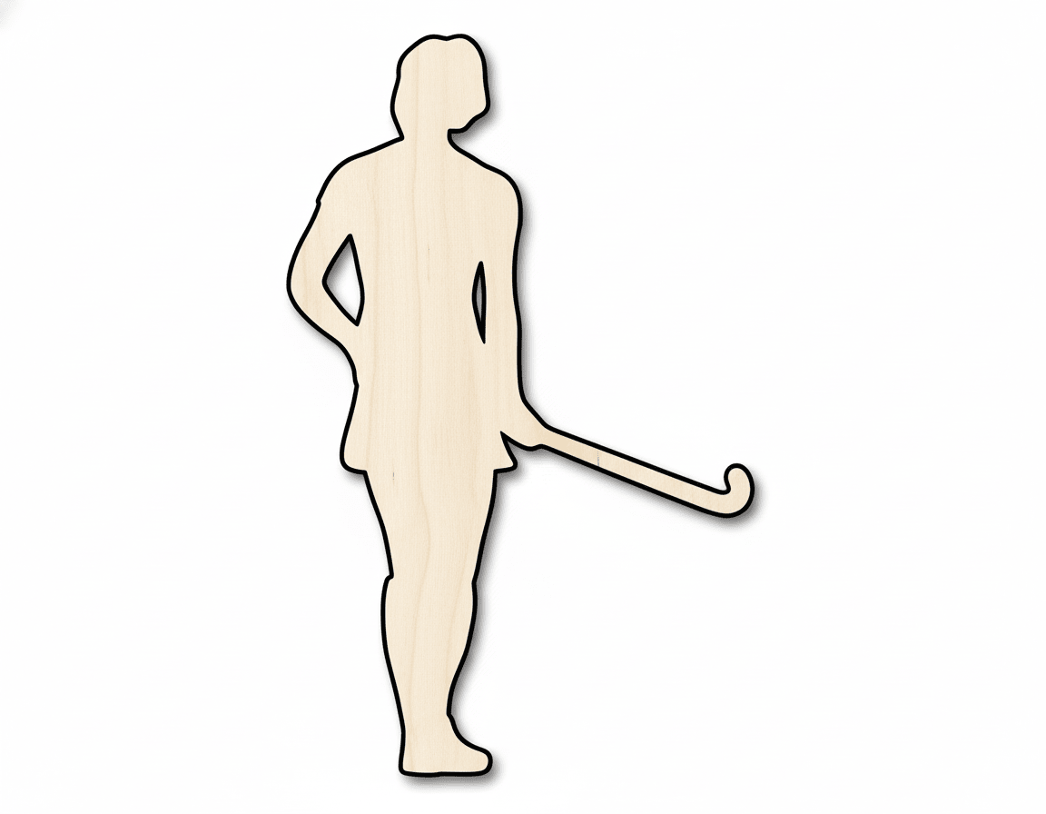 Wood Field Hockey Player Silhouette DIY Sports Craft Cutout Blank Door Hanger Wooden Cutout Cut Outs - Unfinished - NameSigns.com