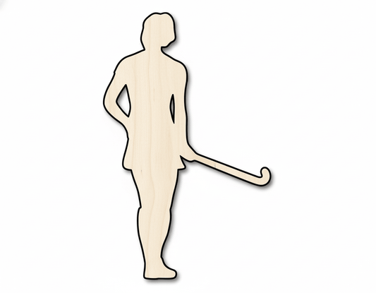 Wood Field Hockey Player Silhouette DIY Sports Craft Cutout Blank Door Hanger Wooden Cutout Cut Outs - Unfinished - NameSigns.com