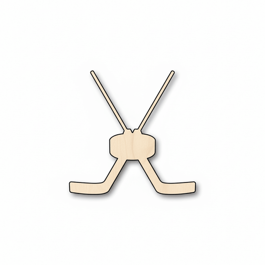 Wood Goalie Hockey Sticks Pair with Puck Silhouette - Craft - Blank Door Hanger Wooden Cutout Cut Outs - Unfinished - NameSigns.com