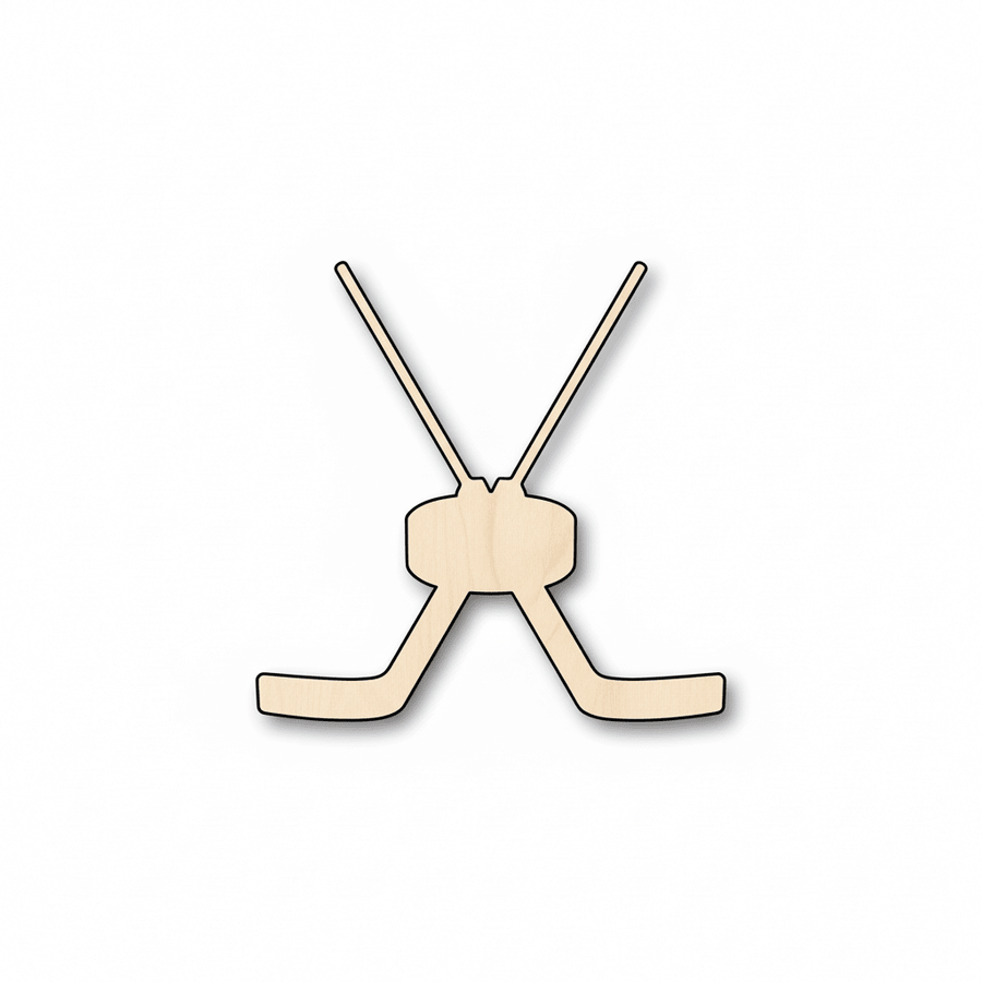 Wood Goalie Hockey Sticks Pair with Puck Silhouette - Craft - Blank Door Hanger Wooden Cutout Cut Outs - Unfinished - NameSigns.com