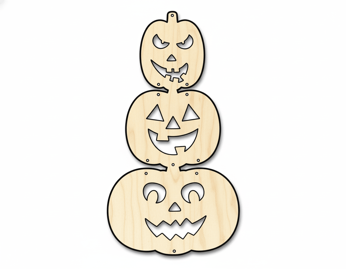 Wood Hanging Stacked Pumpkins Door Sign 3 Piece DIY Craft Cutout Blank Door Hanger Wooden Cutout Cut Outs - Unfinished - NameSigns.com