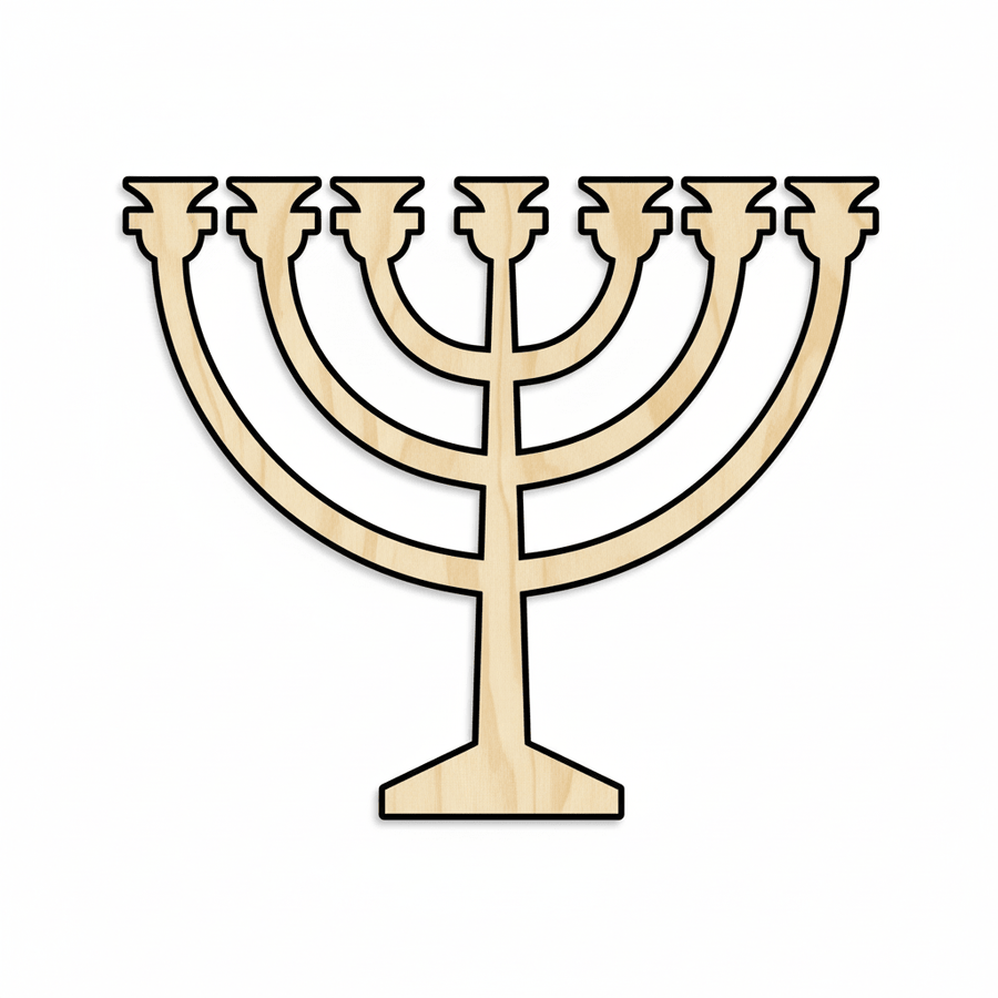 Wood Hanukkah Menorah - Laser Cut Menorah Craft Shape | Custom Wooden Blank Chanukah Blank Door Hanger Wooden Cutout Cut Outs - Unfinished - NameSigns.com