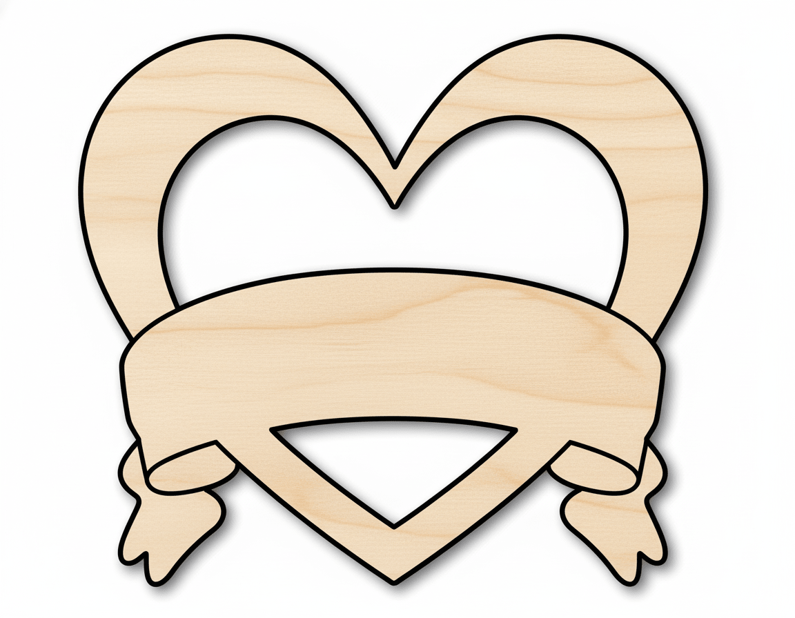 Wood Heart – Bannered Heart Shape Laser Cut Wood Craft Blanks up to 46" Blank Door Hanger Wooden Cutout Cut Outs - Unfinished - NameSigns.com