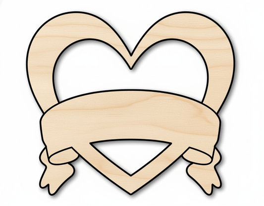 Wood Heart – Bannered Heart Shape Laser Cut Wood Craft Blanks up to 46" Blank Door Hanger Wooden Cutout Cut Outs - Unfinished - NameSigns.com
