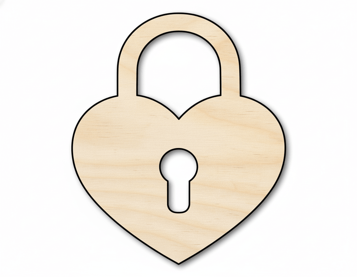 Wood Heart - Custom Laser Cut Wood Craft Lock Shape for DIY Projects Blank Door Hanger Wooden Cutout Cut Outs - Unfinished - NameSigns.com