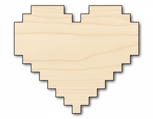 Wood Heart – Custom Pixel Shape Cutout for DIY Painting & Decor Blank Door Hanger Wooden Cutout Cut Outs - Unfinished - NameSigns.com
