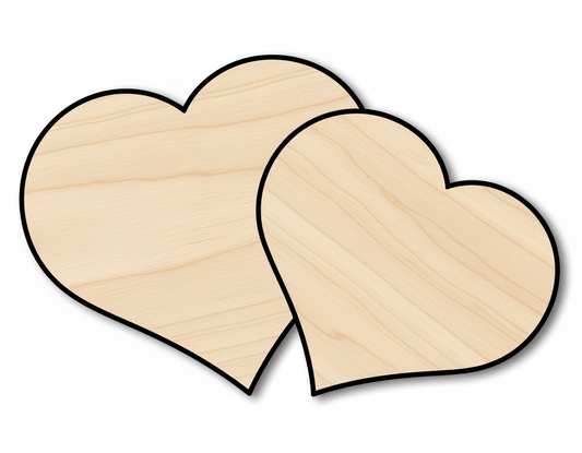 Wood Heart Double Design – Laser Cut Baltic Birch Plywood Shape Blank Door Hanger Wooden Cutout Cut Outs - Unfinished - NameSigns.com