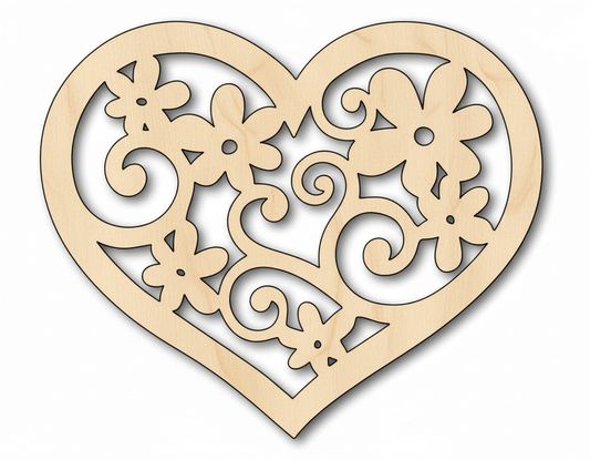 Wood Heart - Flower Heart Cutout | Laser Cut Wood Craft Shapes Up to 46" Blank Door Hanger Wooden Cutout Cut Outs - Unfinished - NameSigns.com