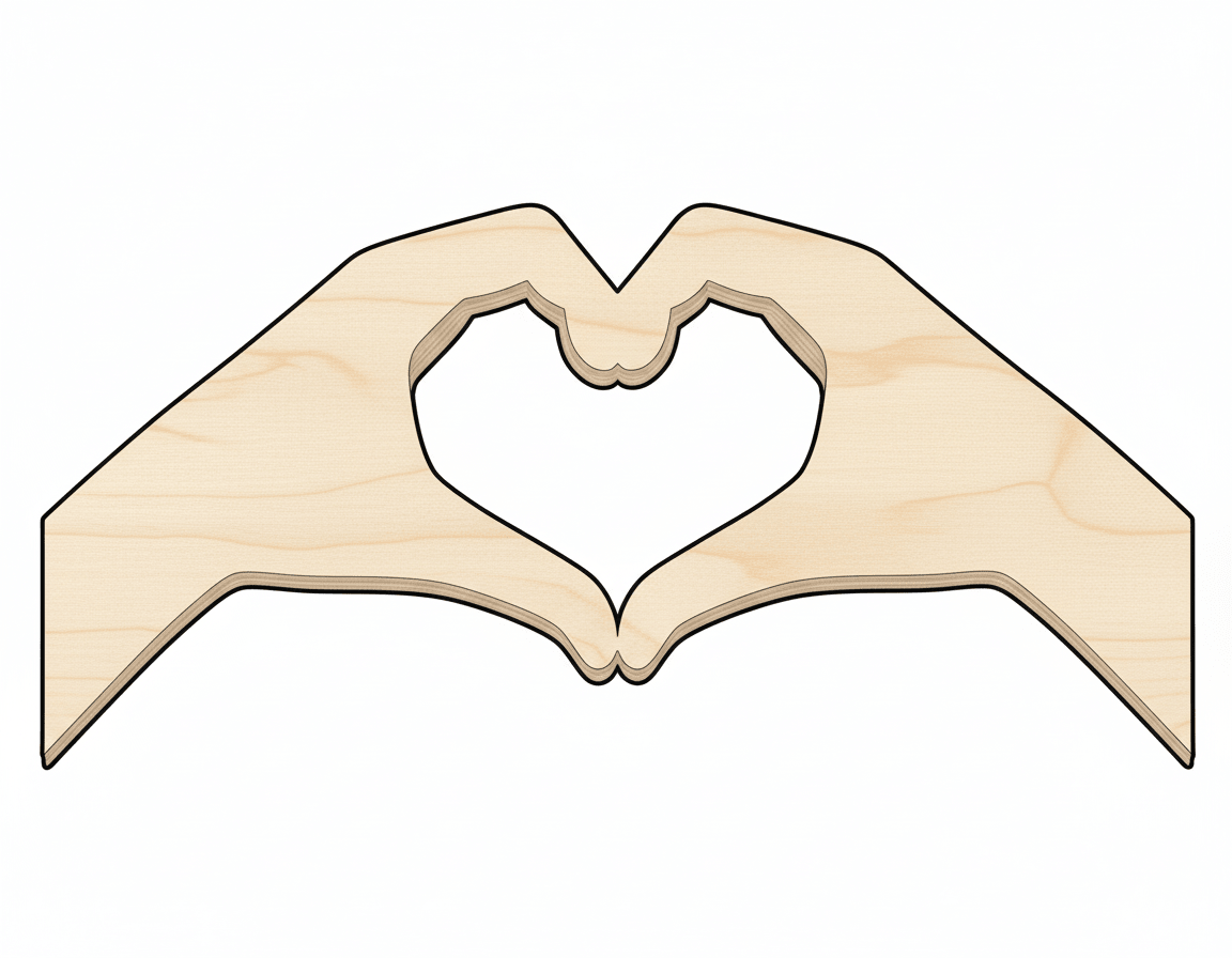 Wood Heart | Hands Shape Cutout - DIY Craft Baltic Birch Wood Blank Door Hanger Wooden Cutout Cut Outs - Unfinished - NameSigns.com