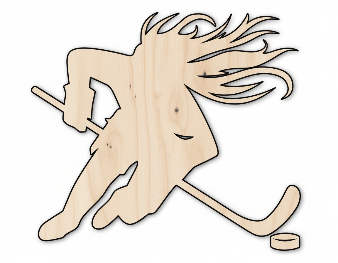 Wood Hockey Player Female Shape DIY Craft Cutout Blank Door Hanger Wooden Cutout Cut Outs - Unfinished - NameSigns.com