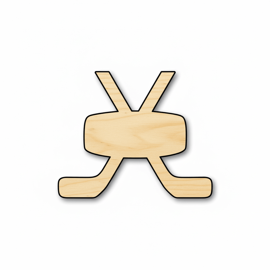 Wood Hockey Sticks Pair with Puck Silhouette - Craft - Blank Door Hanger Wooden Cutout Cut Outs - Unfinished - NameSigns.com