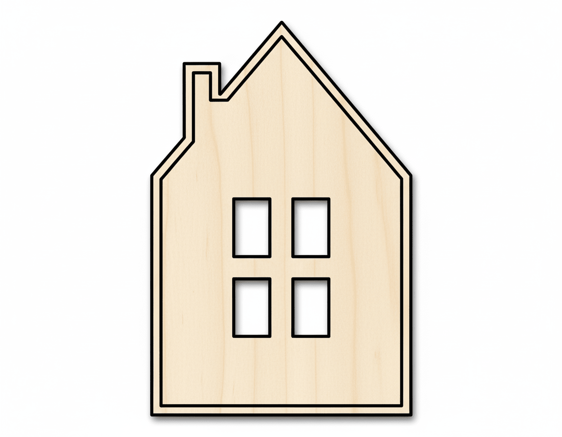 Wood House Window Silhouette Shape DIY Craft Cutout Up to 36" Blank Door Hanger Wooden Cutout Cut Outs - Unfinished - NameSigns.com