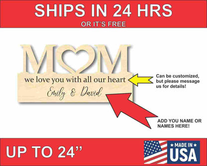 Wood Love Mother's Day Gift Customizable Cutout Finished or Unfinished up to 48" Wide - Home Decor DIY - NameSigns.com