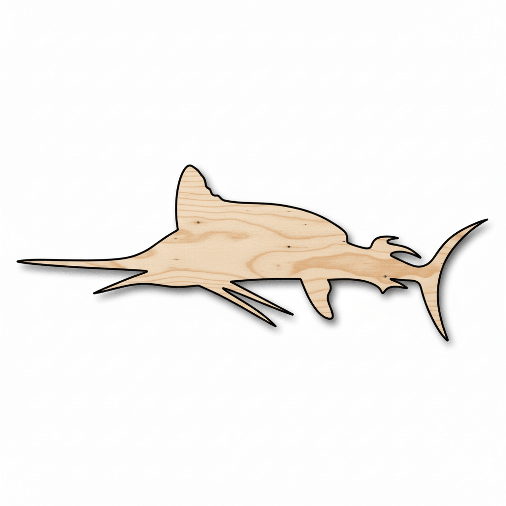 Wood Marlin – Baltic Birch Plywood Wooden Swordfish Cutout | Laser Cut Wood Art Blank Door Hanger Wooden Cutout Cut Outs - Unfinished - NameSigns.com