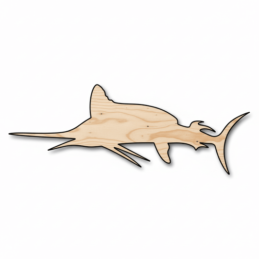 Wood Marlin – Baltic Birch Plywood Wooden Swordfish Cutout | Laser Cut Wood Art Blank Door Hanger Wooden Cutout Cut Outs - Unfinished - NameSigns.com