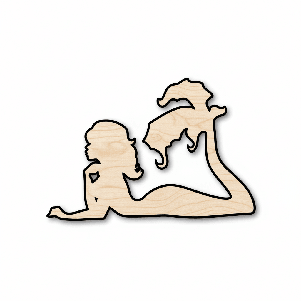 Wood Mermaid | Baltic Birch Plywood Laser Cut Wood Craft Shapes Blank Door Hanger Wooden Cutout Cut Outs - Unfinished - NameSigns.com