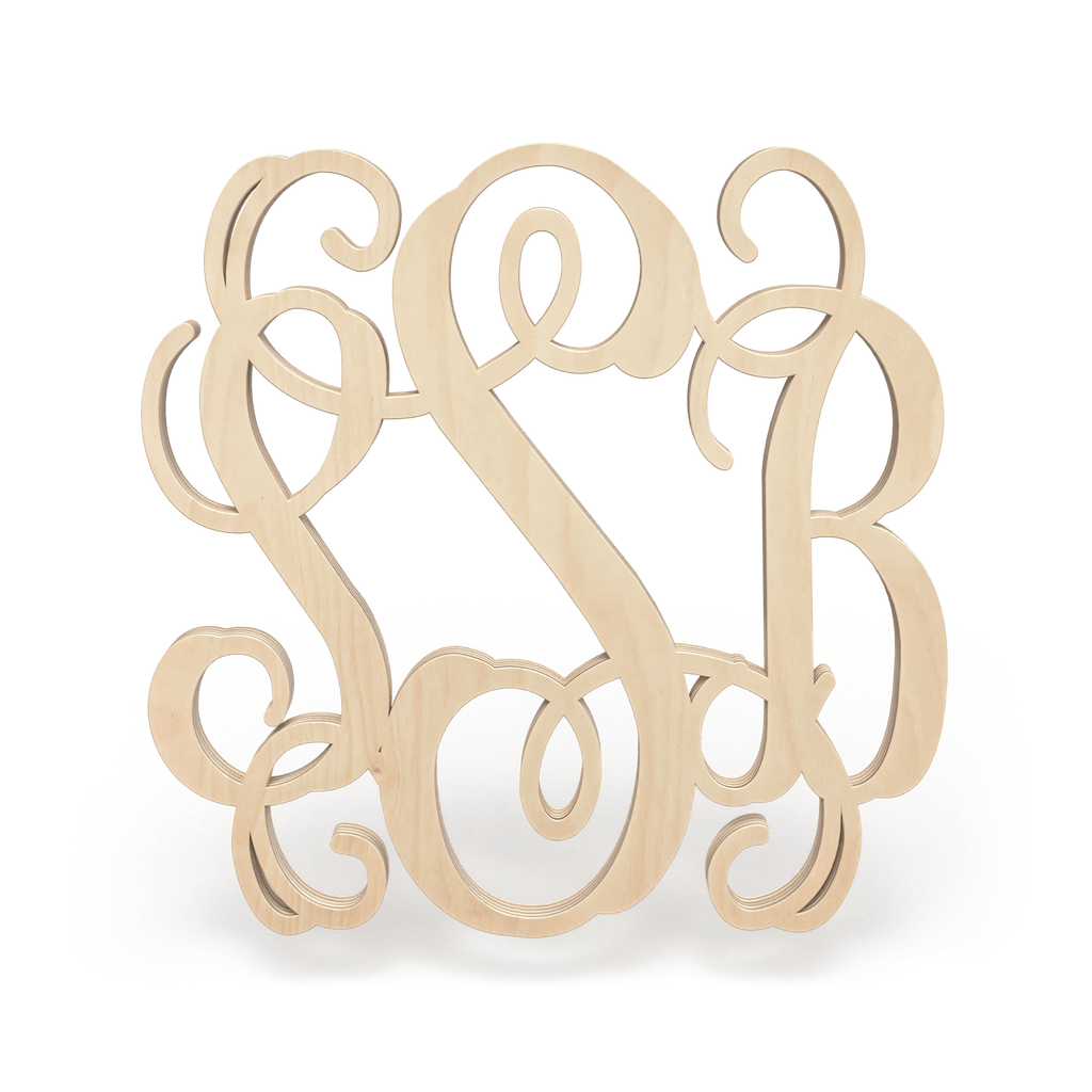 Wood Monogram Sign – Custom 3 - Letter Vine Font Classic Personalized Wooden Wall Decor - NameSigns.com
