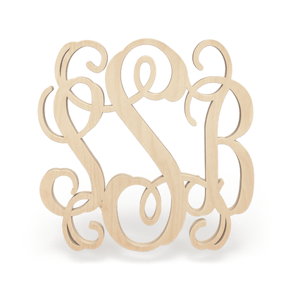 Wood Monogram Sign – Custom 3 - Letter Vine Font Classic Personalized Wooden Wall Decor - NameSigns.com