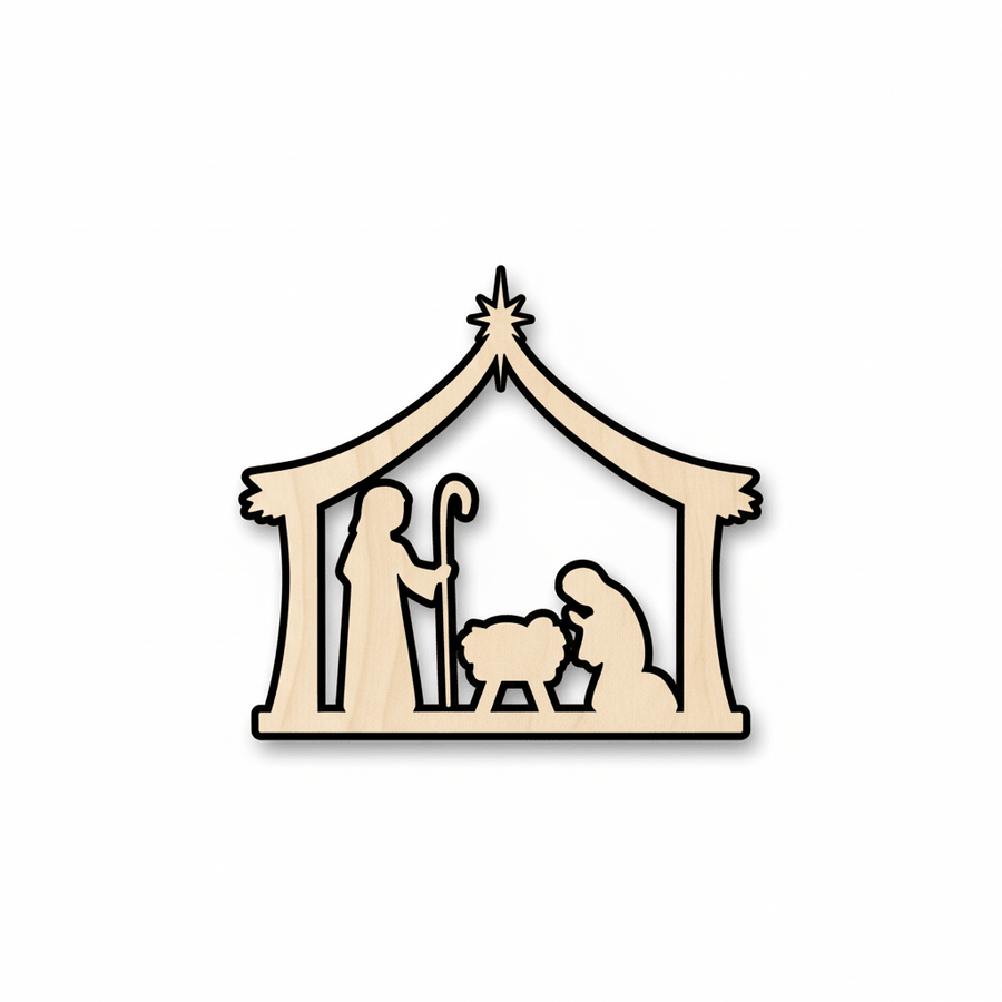 Wood Nativity | Baltic Birch Plywood DIY Christmas Wood Decor Set Blank Door Hanger Wooden Cutout Cut Outs - Unfinished - NameSigns.com