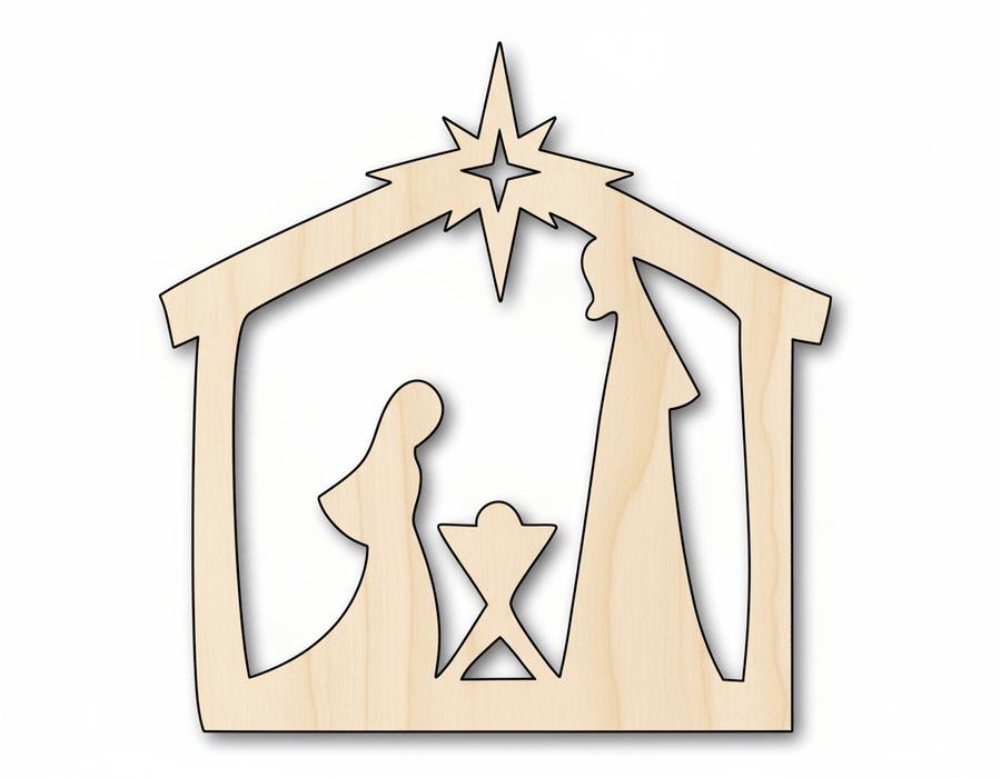 Wood Nativity Silhouette – Baltic Birch Laser Cut Wood Shape for Christmas Craft Cutout Blank Door Hanger Wooden Cutout Cut Outs - Unfinished - NameSigns.com