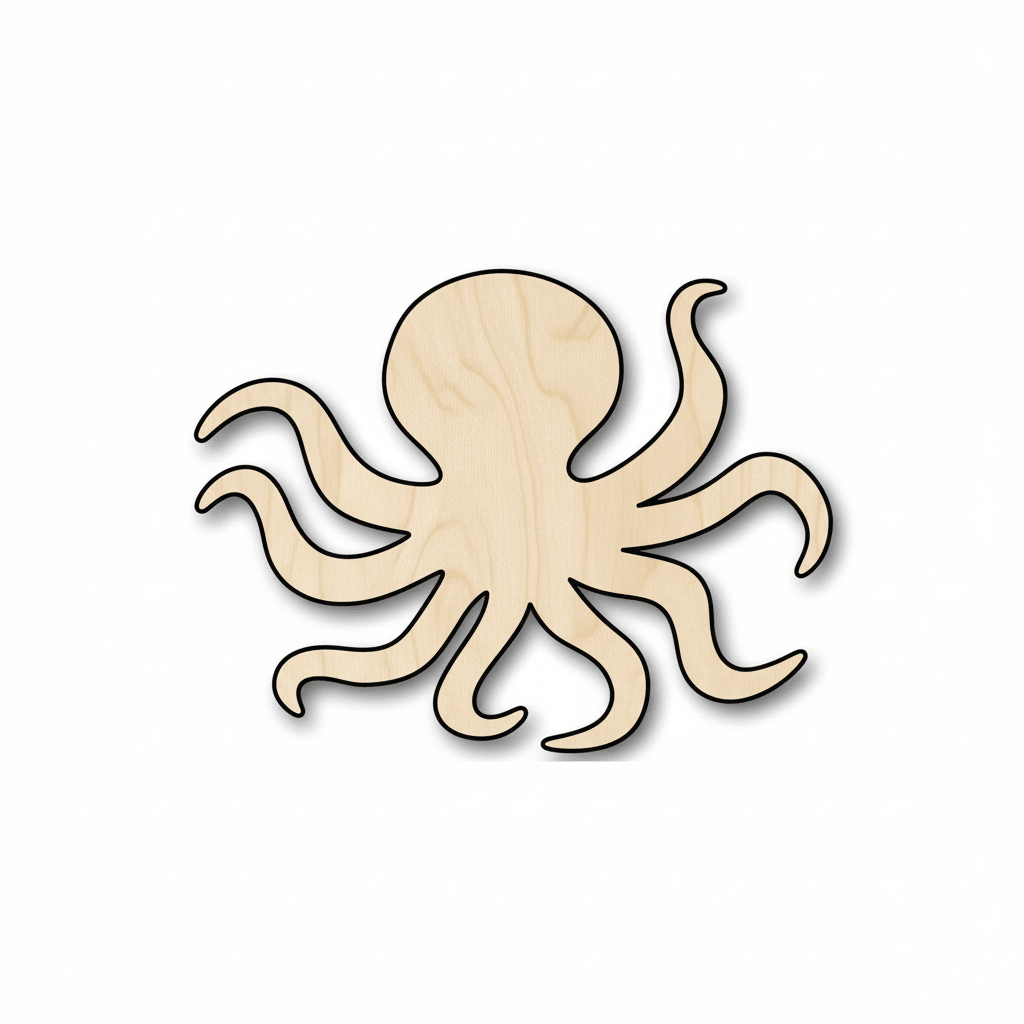 Wood Octopus – Birch Plywood Shape for DIY Wood Projects & Ocean Decor Blank Door Hanger Wooden Cutout Cut Outs - Unfinished - NameSigns.com
