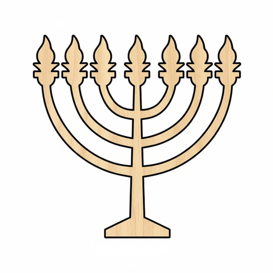 Wood Oil Lamp Menorah - Laser Cut Menorah Craft Shape | Wooden Blank Chanukah Blank Door Hanger Wooden Cutout Cut Outs - Unfinished - NameSigns.com