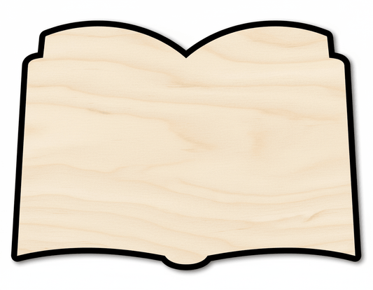 Wood Open Book Silhouette - Craft - Blank Door Hanger Wooden Cutout Cut Outs - Unfinished - NameSigns.com