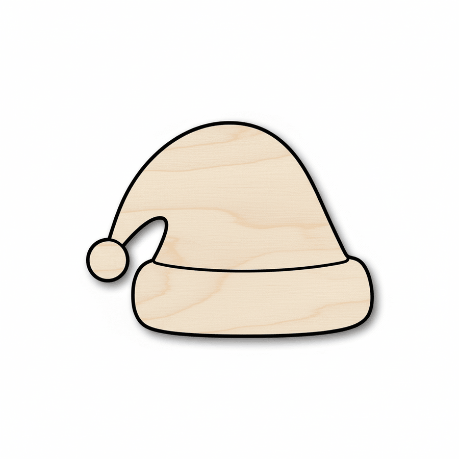 Wood Ornament | Santa Hat Cutout - Baltic Birch Plywood Craft Shape Blank Door Hanger Wooden Cutout Cut Outs - Unfinished - NameSigns.com