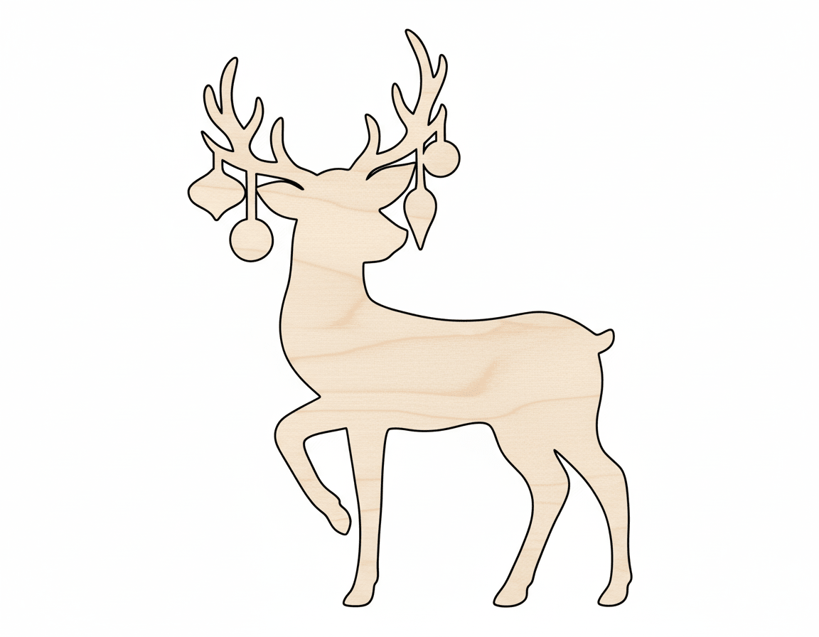 Wood Ornament – Wooden Reindeer Cutout | Baltic Birch Plywood Craft Shapes Blank Door Hanger Wooden Cutout Cut Outs - Unfinished - NameSigns.com