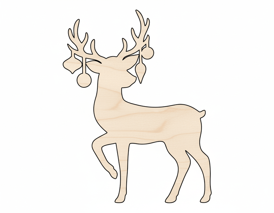 Wood Ornament – Wooden Reindeer Cutout | Baltic Birch Plywood Craft Shapes Blank Door Hanger Wooden Cutout Cut Outs - Unfinished - NameSigns.com