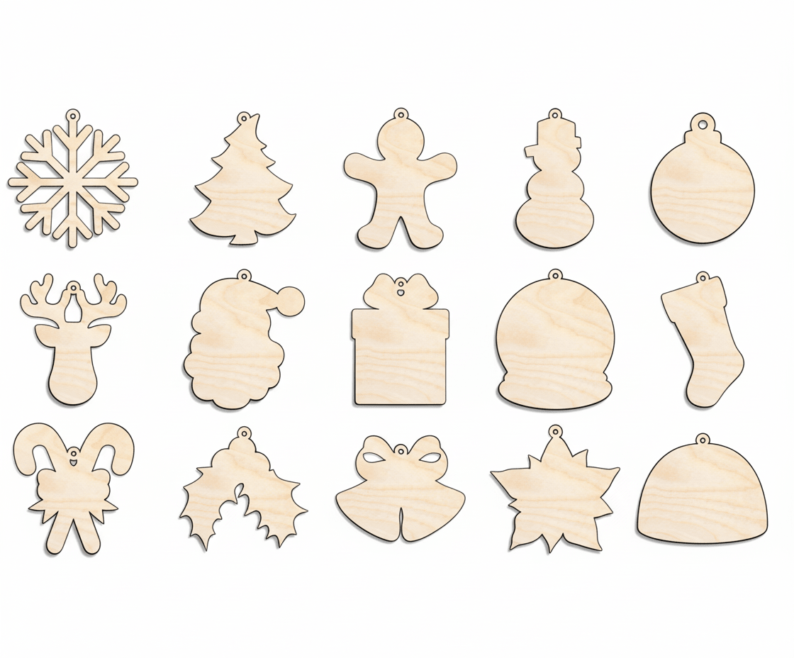 Wood Ornaments – Birch Wood Cutouts | DIY Ornament Bundle, Holiday Crafts Blank Door Hanger Wooden Cutout Cut Outs - Unfinished - NameSigns.com