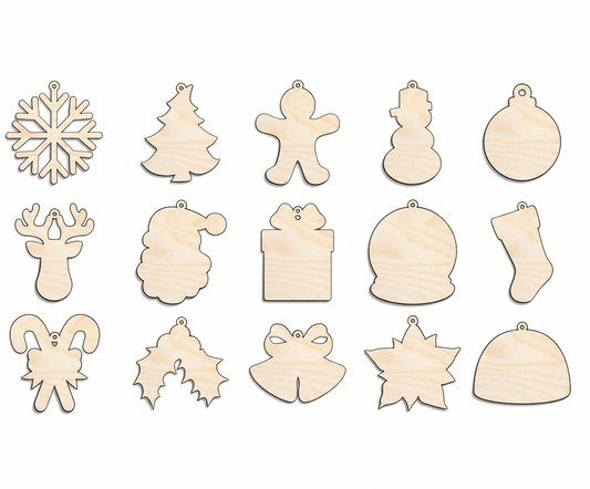 Wood Ornaments – Birch Wood Cutouts | DIY Ornament Bundle, Holiday Crafts Blank Door Hanger Wooden Cutout Cut Outs - Unfinished - NameSigns.com