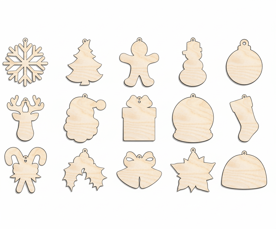 Wood Ornaments – Birch Wood Cutouts | DIY Ornament Bundle, Holiday Crafts Blank Door Hanger Wooden Cutout Cut Outs - Unfinished - NameSigns.com