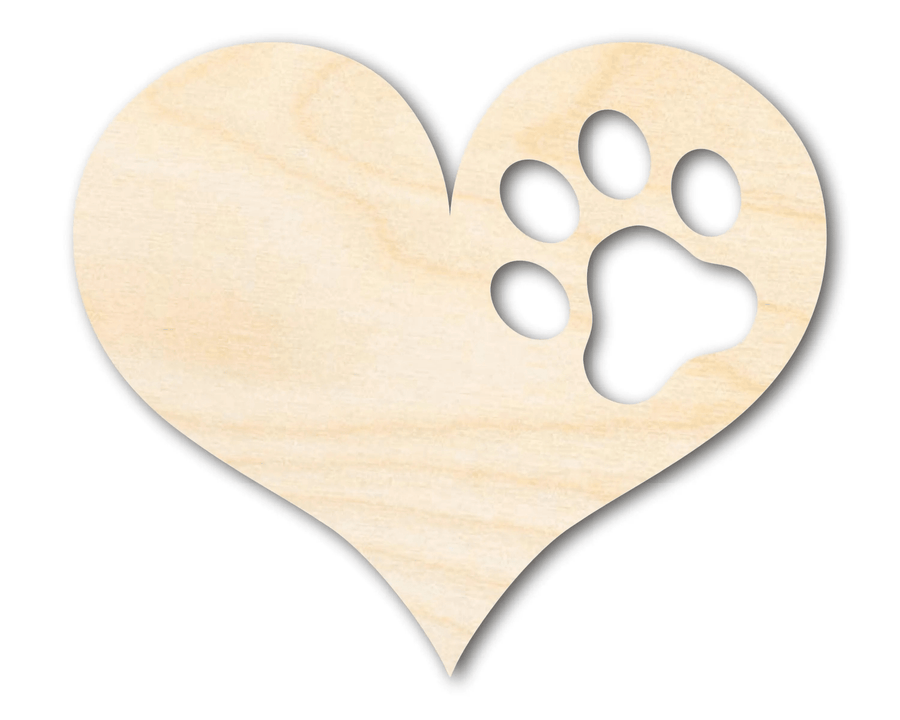Wood Pawprint – Heart Shaped Cutout | DIY Wood Shapes for Crafting Blank Door Hanger Wooden Cutout Cut Outs - Unfinished - NameSigns.com
