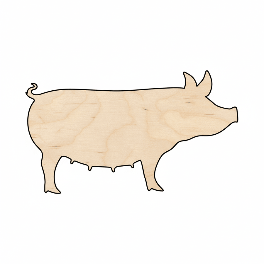 Wood Pig – DIY Wooden Animal Figure | Birch Plywood Craft Shape Blank Door Hanger Wooden Cutout Cut Outs - Unfinished - NameSigns.com
