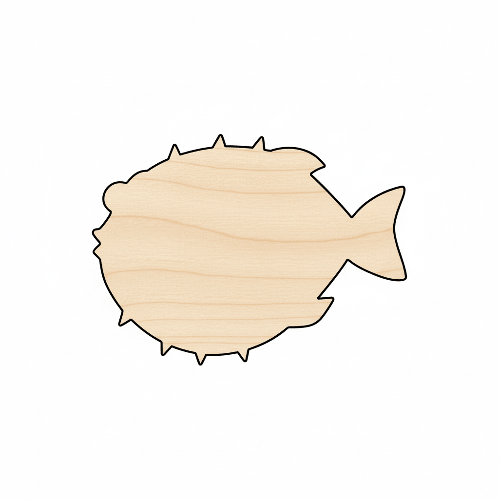 Wood Puffer Fish – Laser Cut Wood Craft Shape for DIY Projects Blank Door Hanger Wooden Cutout Cut Outs - Unfinished - NameSigns.com