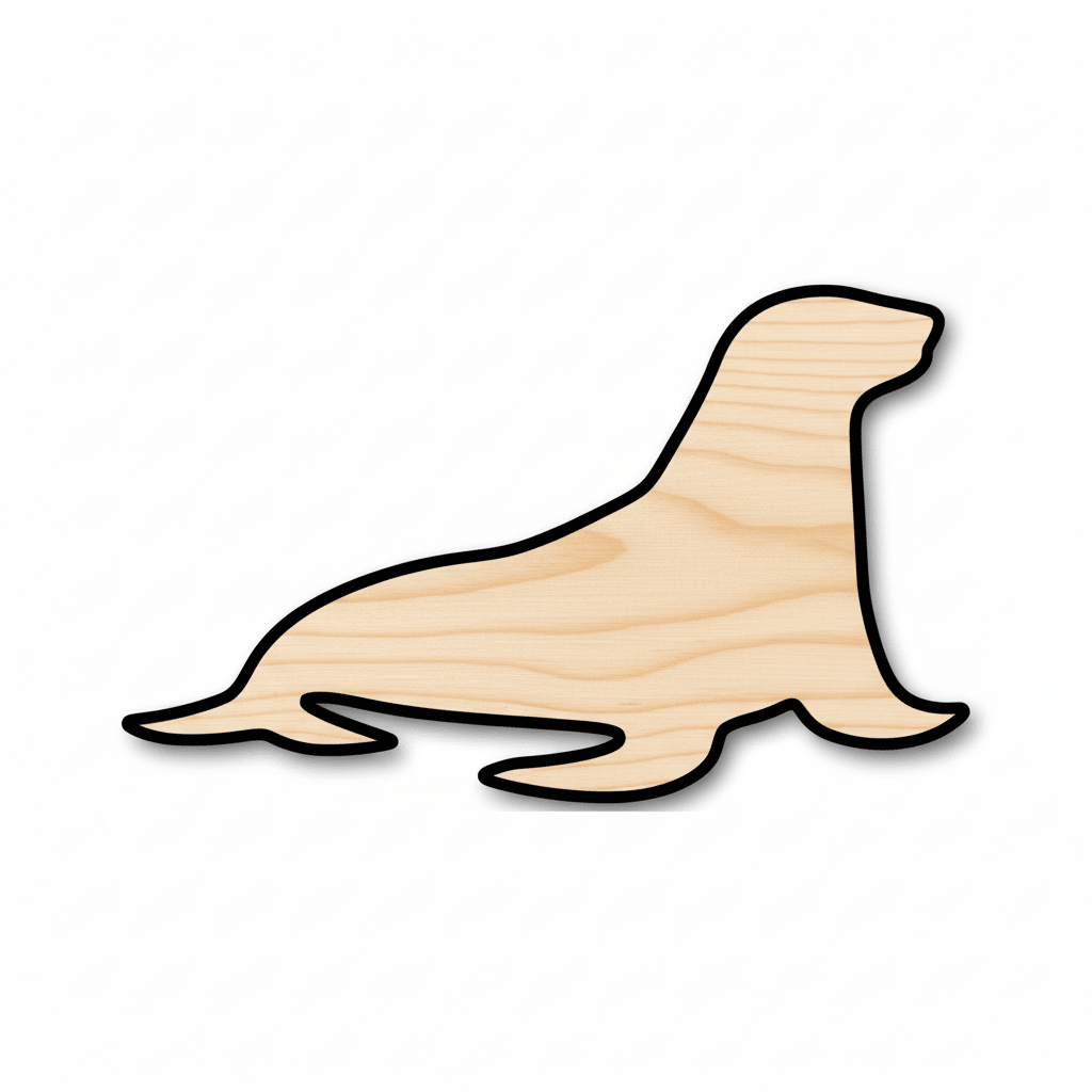 Wood Sea Lion - Baltic Birch Plywood Craft Project Supplies | Handmade Wooden Art Blank Door Hanger Wooden Cutout Cut Outs - Unfinished - NameSigns.com