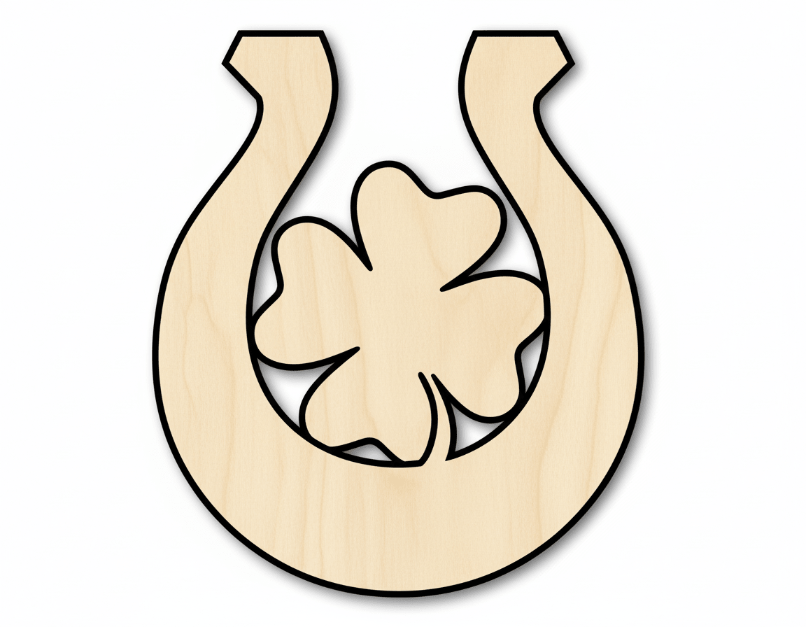 Wood Shamrock Horseshoe - Laser Cut Wood Craft Shapes Up To 46" Blank Door Hanger Wooden Cutout Cut Outs - Unfinished - NameSigns.com