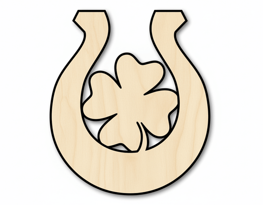 Wood Shamrock Horseshoe - Laser Cut Wood Craft Shapes Up To 46" Blank Door Hanger Wooden Cutout Cut Outs - Unfinished - NameSigns.com