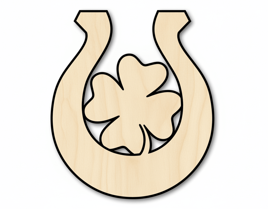 Wood Shamrock Horseshoe - Laser Cut Wood Craft Shapes Up To 46" Blank Door Hanger Wooden Cutout Cut Outs - Unfinished - NameSigns.com