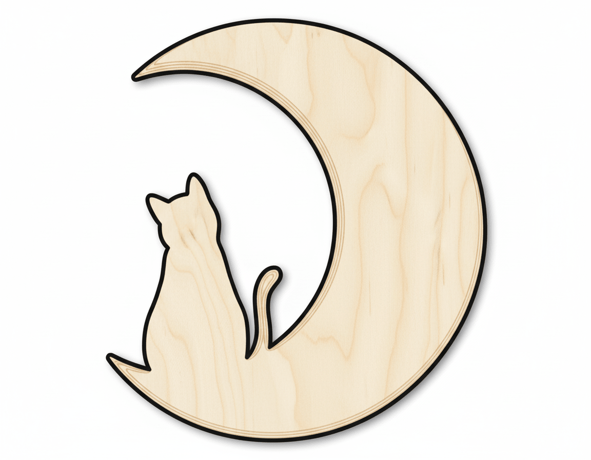 Wood Silhouette – Cat Moon Decor | Laser Cut Wood Craft Shapes Blank Door Hanger Wooden Cutout Cut Outs - Unfinished - NameSigns.com