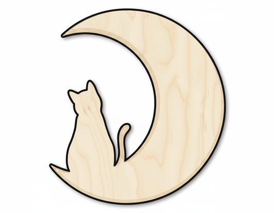 Wood Silhouette – Cat Moon Decor | Laser Cut Wood Craft Shapes Blank Door Hanger Wooden Cutout Cut Outs - Unfinished - NameSigns.com