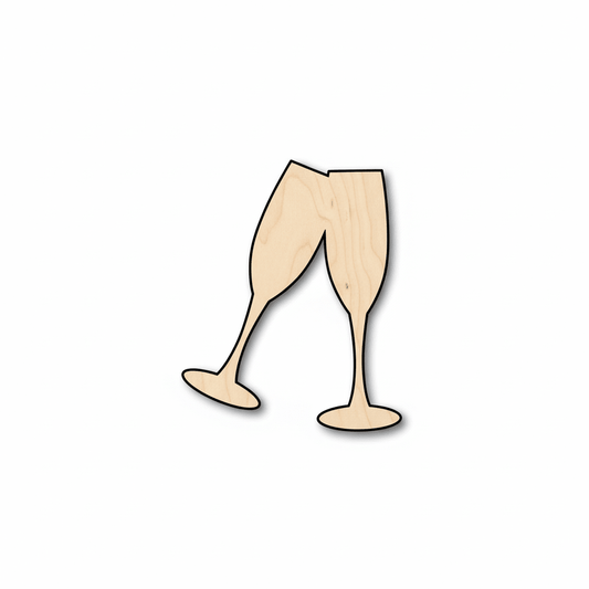 Wood Silhouette - Champagne Flute Shape | Laser Cut Wood Craft Shapes Blank Door Hanger Wooden Cutout Cut Outs - Unfinished - NameSigns.com