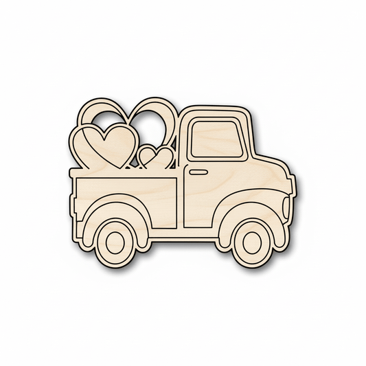 Wood Silhouette | Valentine Truck Cutout - Birch Plywood Shapes Blank Door Hanger Wooden Cutout Cut Outs - Unfinished - NameSigns.com